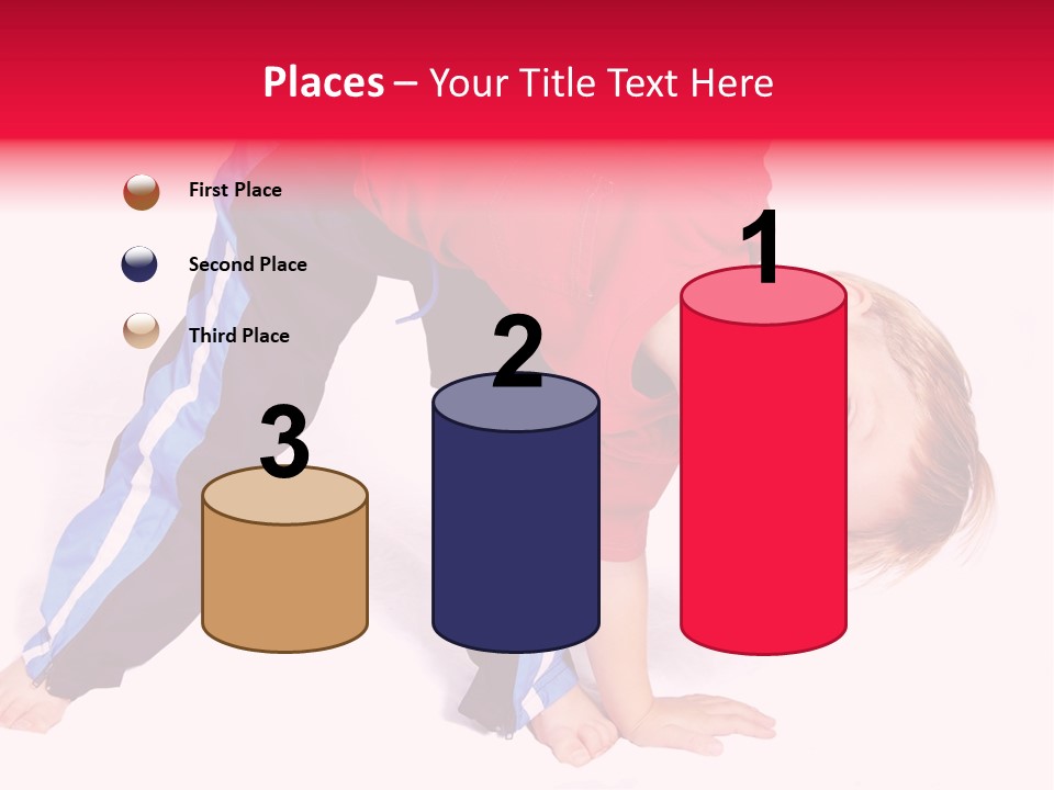 A Cute Four Year Old Boy Wearing Red And Blue Bending Over To Touch His Right Toes. PowerPoint Template