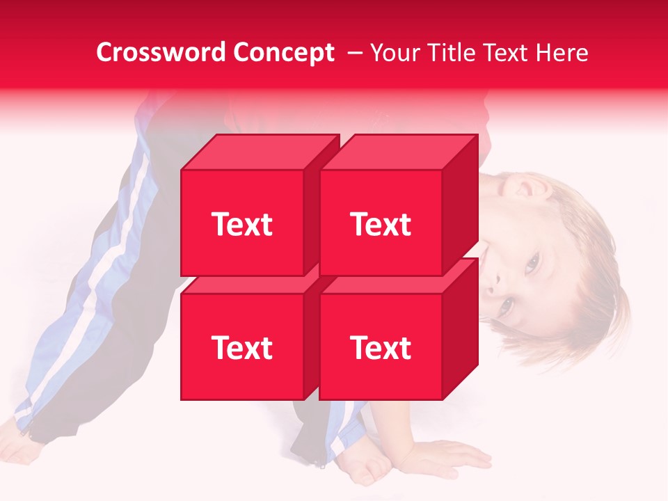 A Cute Four Year Old Boy Wearing Red And Blue Bending Over To Touch His Right Toes. PowerPoint Template