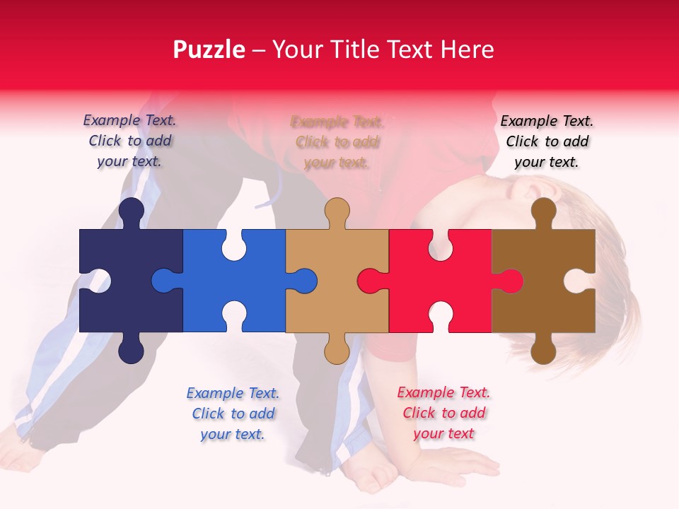 A Cute Four Year Old Boy Wearing Red And Blue Bending Over To Touch His Right Toes. PowerPoint Template