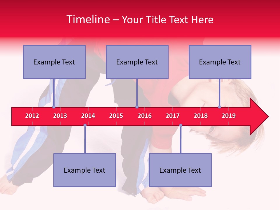 A Cute Four Year Old Boy Wearing Red And Blue Bending Over To Touch His Right Toes. PowerPoint Template