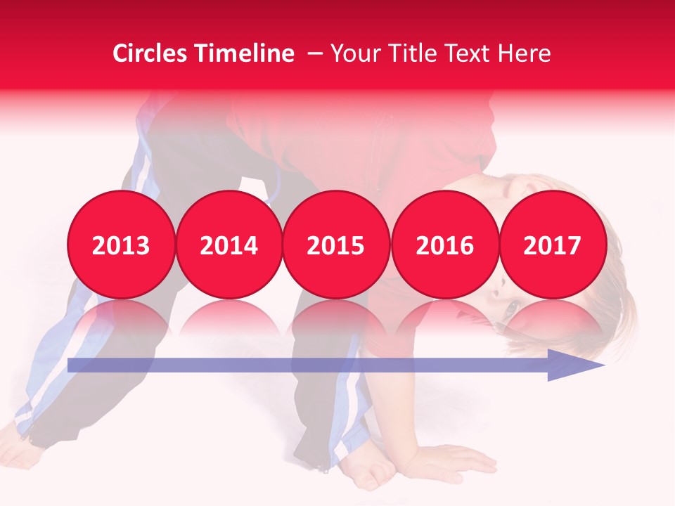 A Cute Four Year Old Boy Wearing Red And Blue Bending Over To Touch His Right Toes. PowerPoint Template