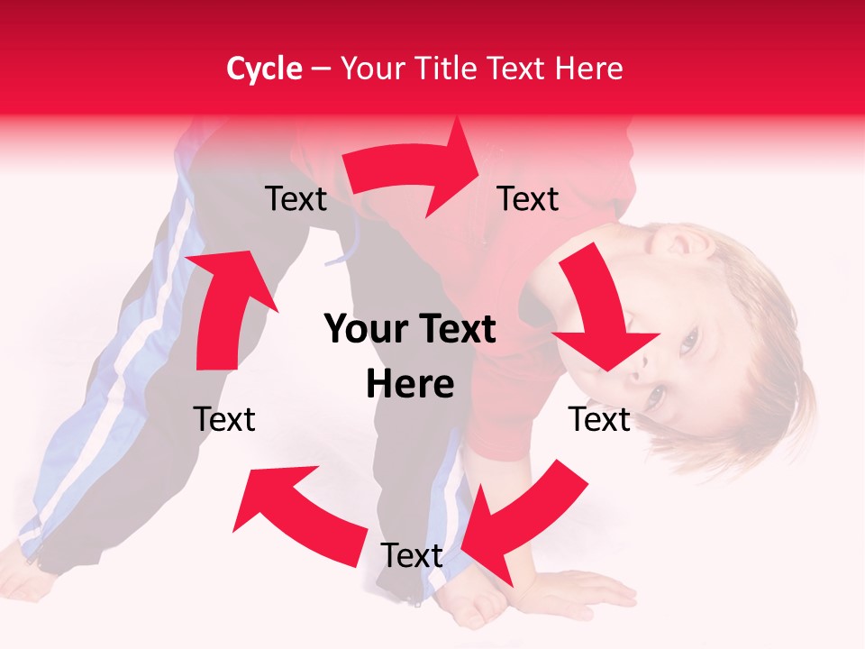 A Cute Four Year Old Boy Wearing Red And Blue Bending Over To Touch His Right Toes. PowerPoint Template