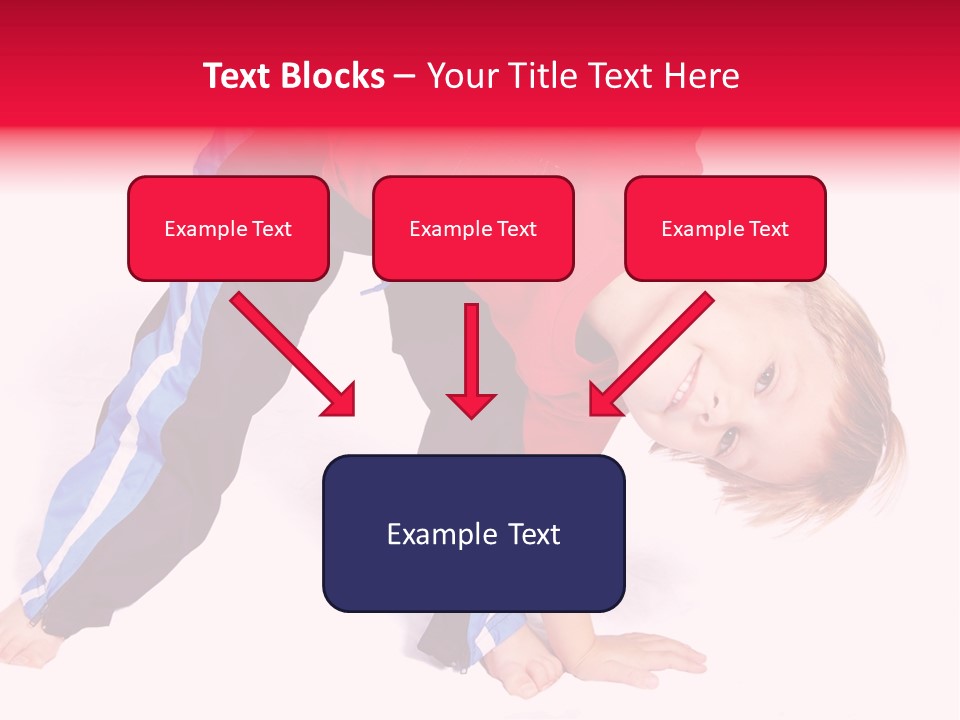 A Cute Four Year Old Boy Wearing Red And Blue Bending Over To Touch His Right Toes. PowerPoint Template