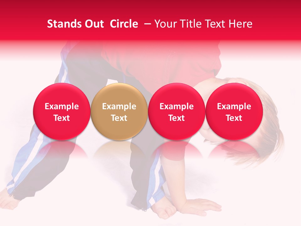 A Cute Four Year Old Boy Wearing Red And Blue Bending Over To Touch His Right Toes. PowerPoint Template