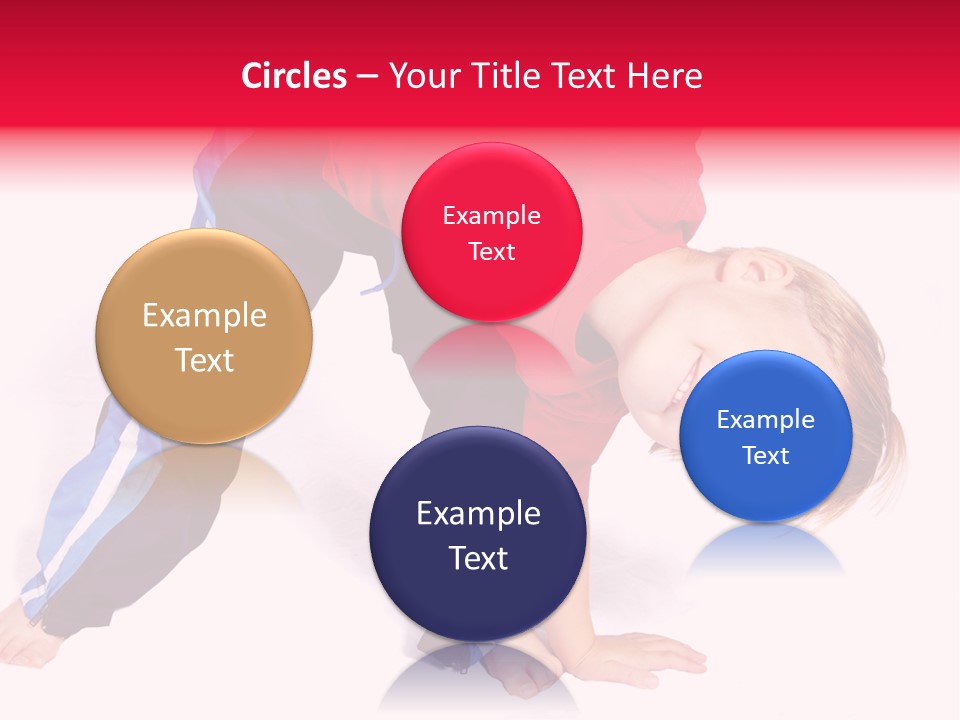 A Cute Four Year Old Boy Wearing Red And Blue Bending Over To Touch His Right Toes. PowerPoint Template