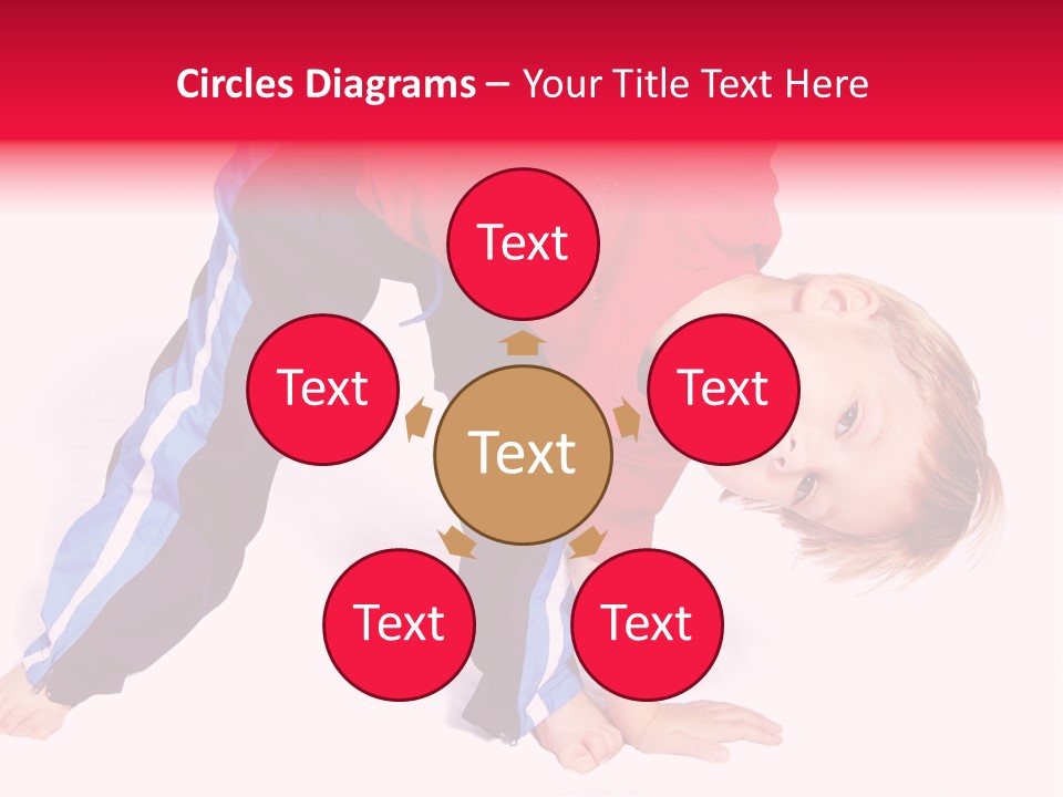A Cute Four Year Old Boy Wearing Red And Blue Bending Over To Touch His Right Toes. PowerPoint Template