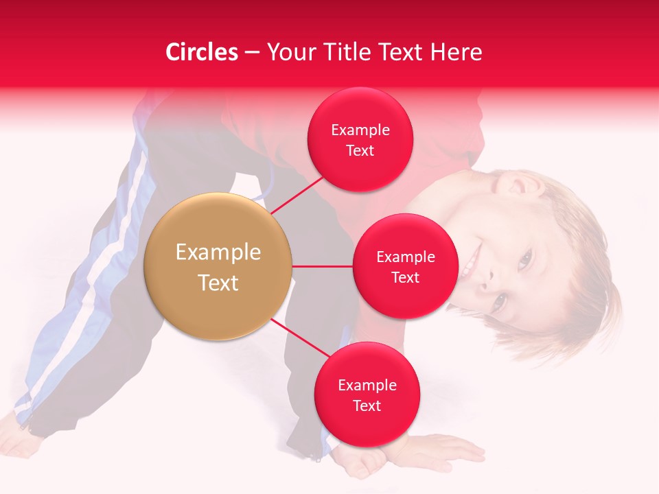 A Cute Four Year Old Boy Wearing Red And Blue Bending Over To Touch His Right Toes. PowerPoint Template
