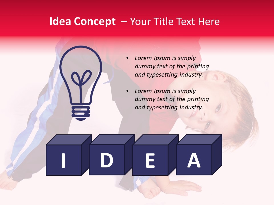 A Cute Four Year Old Boy Wearing Red And Blue Bending Over To Touch His Right Toes. PowerPoint Template