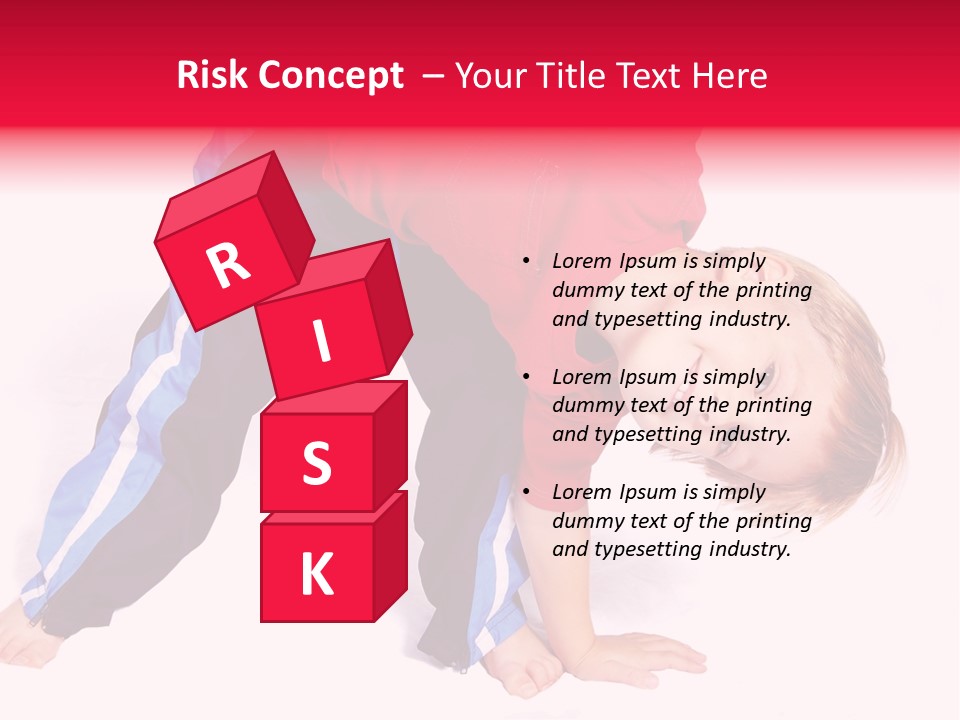 A Cute Four Year Old Boy Wearing Red And Blue Bending Over To Touch His Right Toes. PowerPoint Template