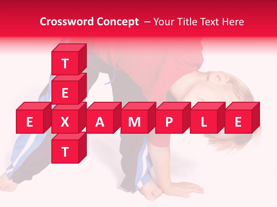 A Cute Four Year Old Boy Wearing Red And Blue Bending Over To Touch His Right Toes. PowerPoint Template