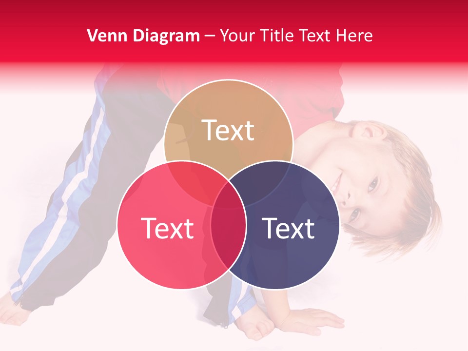 A Cute Four Year Old Boy Wearing Red And Blue Bending Over To Touch His Right Toes. PowerPoint Template
