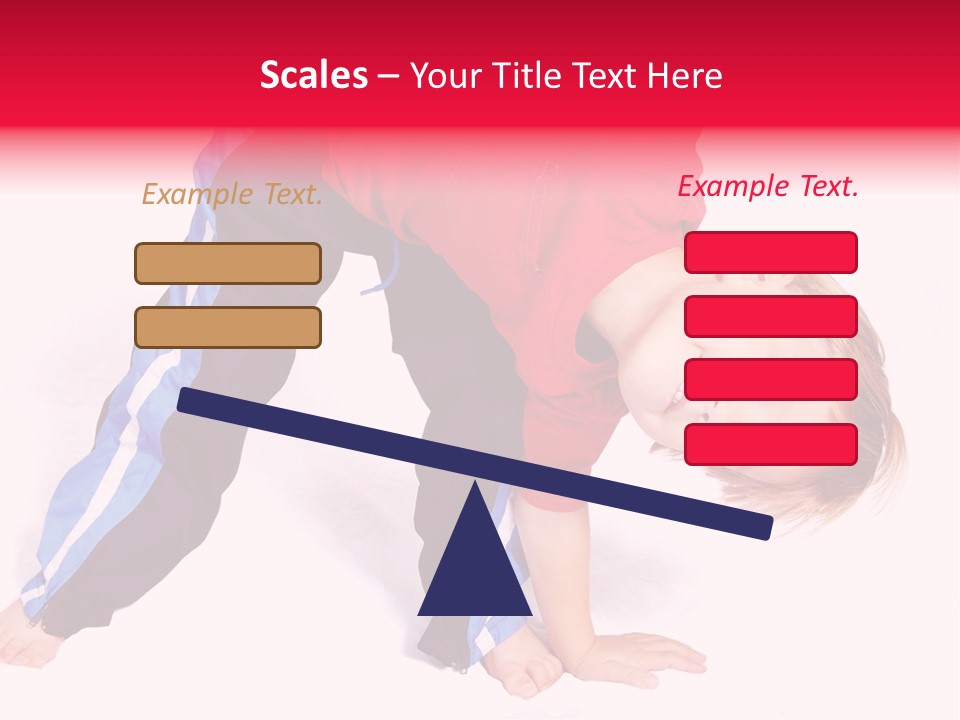 A Cute Four Year Old Boy Wearing Red And Blue Bending Over To Touch His Right Toes. PowerPoint Template