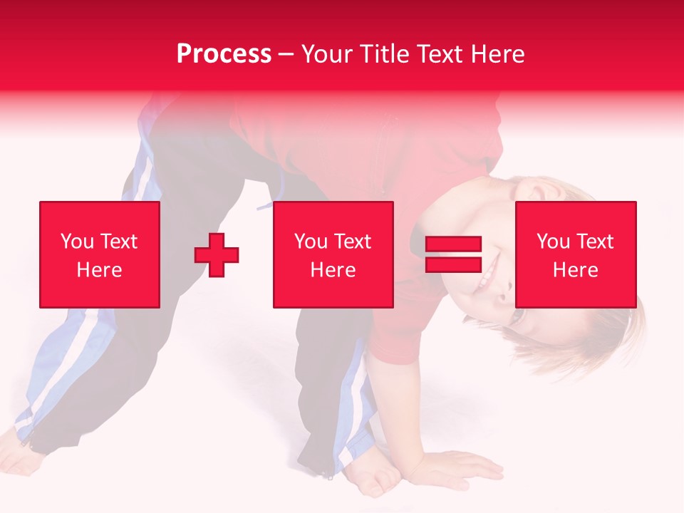 A Cute Four Year Old Boy Wearing Red And Blue Bending Over To Touch His Right Toes. PowerPoint Template