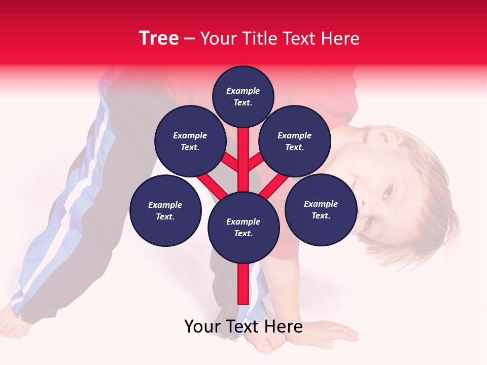 A Cute Four Year Old Boy Wearing Red And Blue Bending Over To Touch His Right Toes. PowerPoint Template