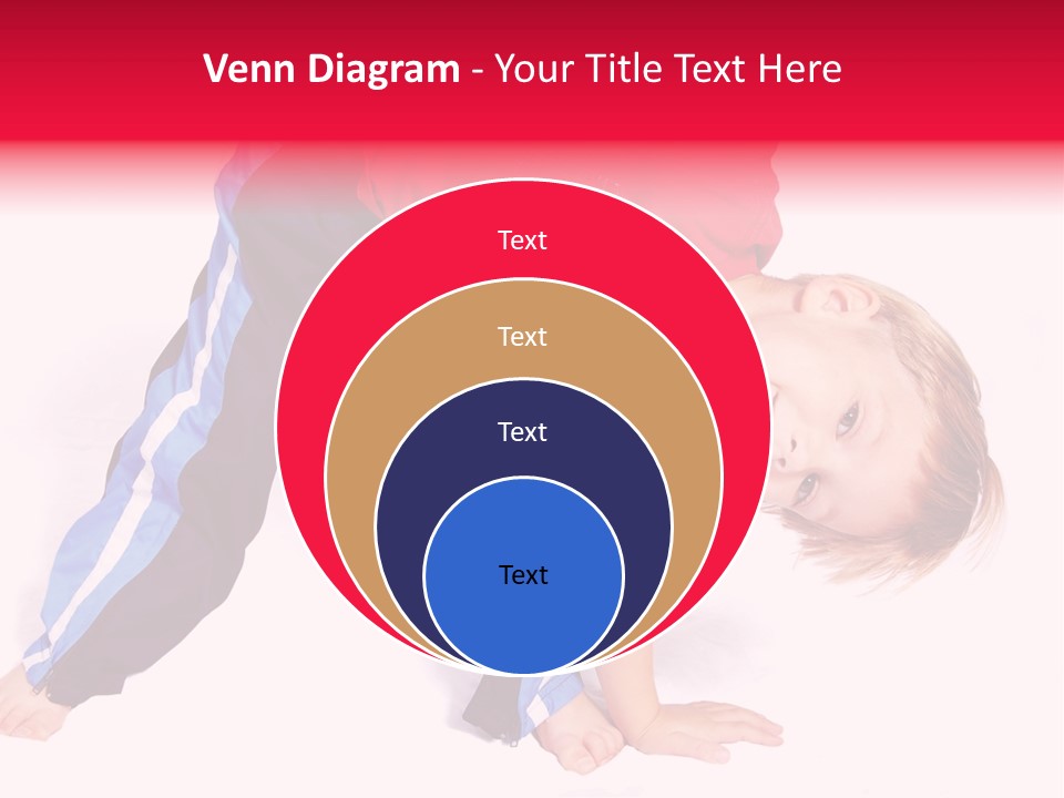 A Cute Four Year Old Boy Wearing Red And Blue Bending Over To Touch His Right Toes. PowerPoint Template