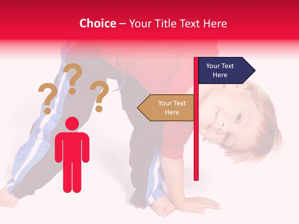 A Cute Four Year Old Boy Wearing Red And Blue Bending Over To Touch His Right Toes. PowerPoint Template