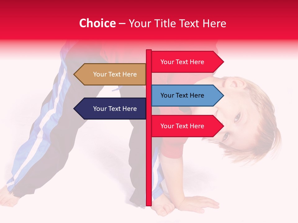 A Cute Four Year Old Boy Wearing Red And Blue Bending Over To Touch His Right Toes. PowerPoint Template