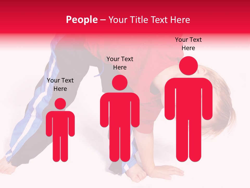 A Cute Four Year Old Boy Wearing Red And Blue Bending Over To Touch His Right Toes. PowerPoint Template