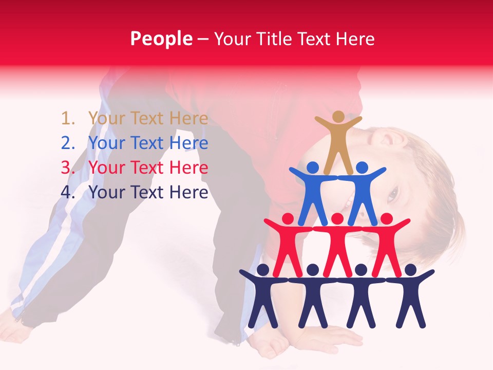 A Cute Four Year Old Boy Wearing Red And Blue Bending Over To Touch His Right Toes. PowerPoint Template