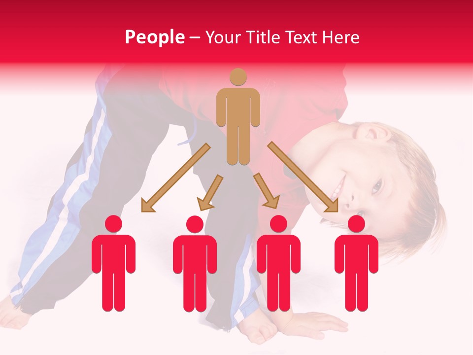 A Cute Four Year Old Boy Wearing Red And Blue Bending Over To Touch His Right Toes. PowerPoint Template