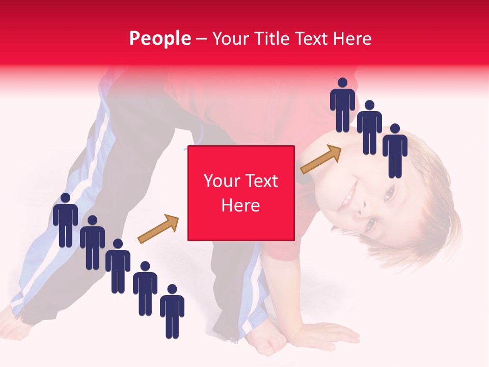 A Cute Four Year Old Boy Wearing Red And Blue Bending Over To Touch His Right Toes. PowerPoint Template