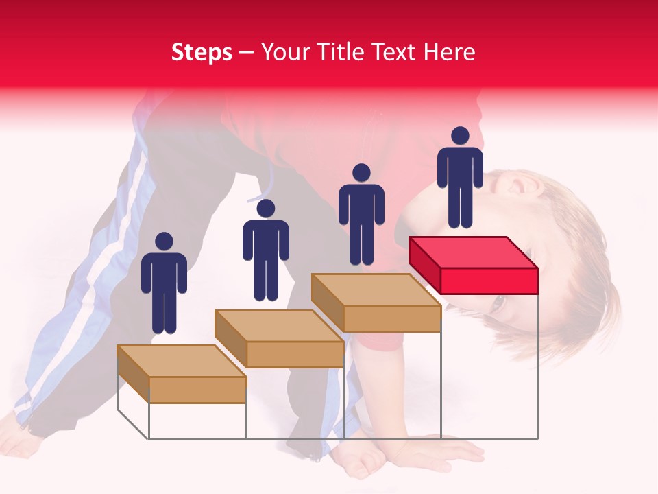 A Cute Four Year Old Boy Wearing Red And Blue Bending Over To Touch His Right Toes. PowerPoint Template