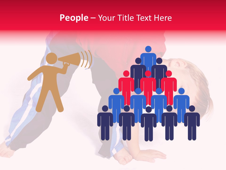 A Cute Four Year Old Boy Wearing Red And Blue Bending Over To Touch His Right Toes. PowerPoint Template