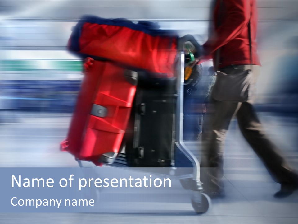 Man With Red Bags At The Airport, Motion Blur PowerPoint Template