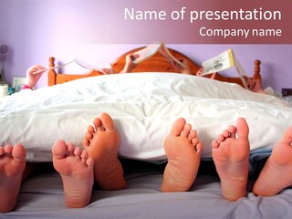 Sunday Morning, A Family Reading In Bed PowerPoint Template