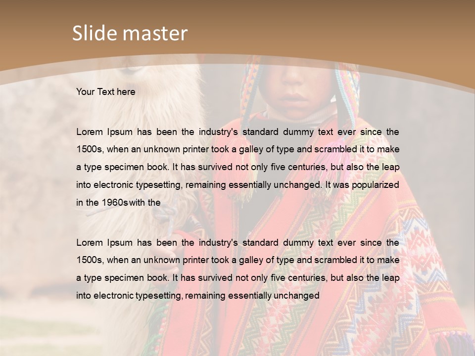 Peruvian Boy In Traditional Dress With Lama At Ancient Ruins In Cusco, Peru. PowerPoint Template