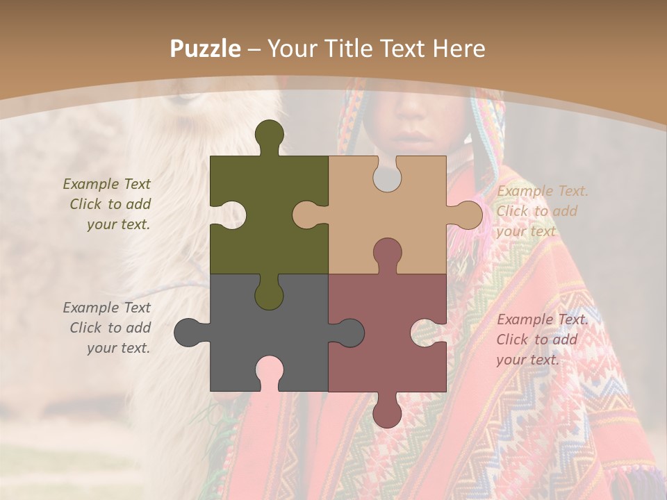 Peruvian Boy In Traditional Dress With Lama At Ancient Ruins In Cusco, Peru. PowerPoint Template