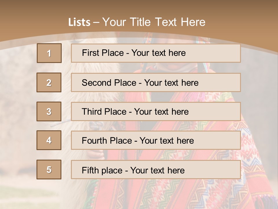 Peruvian Boy In Traditional Dress With Lama At Ancient Ruins In Cusco, Peru. PowerPoint Template