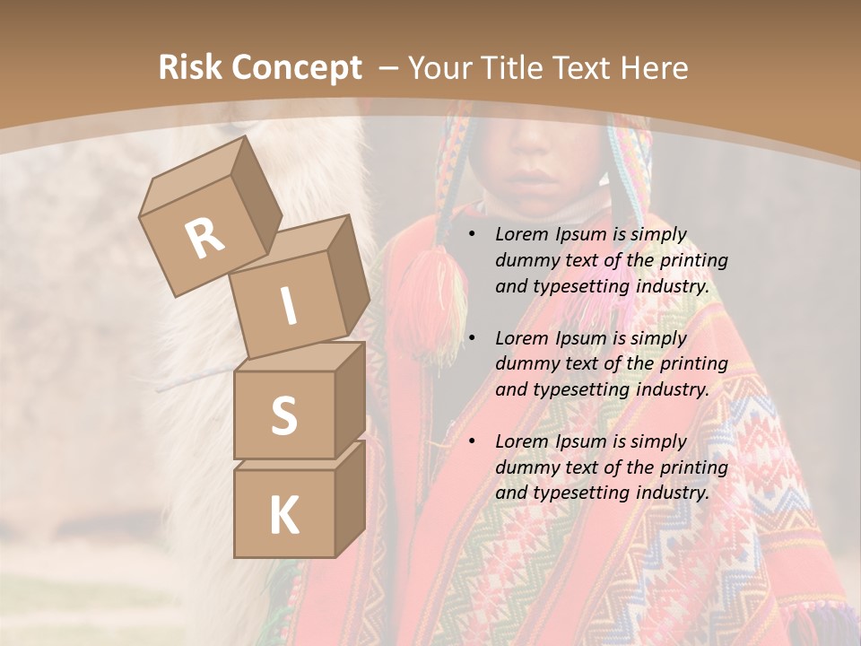 Peruvian Boy In Traditional Dress With Lama At Ancient Ruins In Cusco, Peru. PowerPoint Template