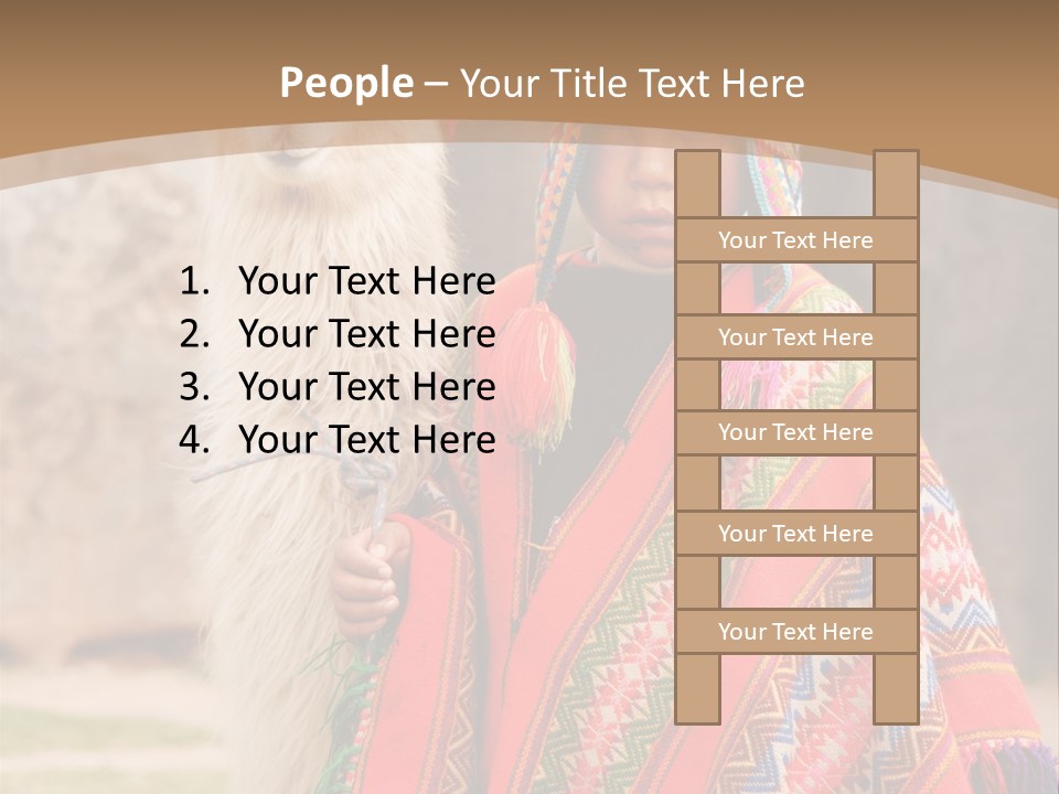 Peruvian Boy In Traditional Dress With Lama At Ancient Ruins In Cusco, Peru. PowerPoint Template