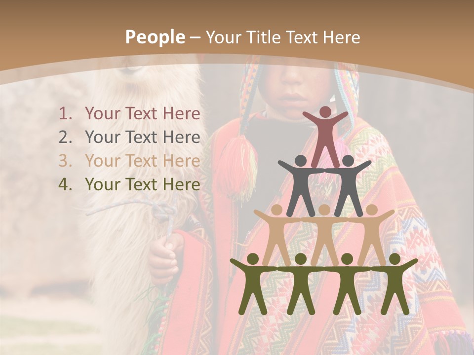 Peruvian Boy In Traditional Dress With Lama At Ancient Ruins In Cusco, Peru. PowerPoint Template