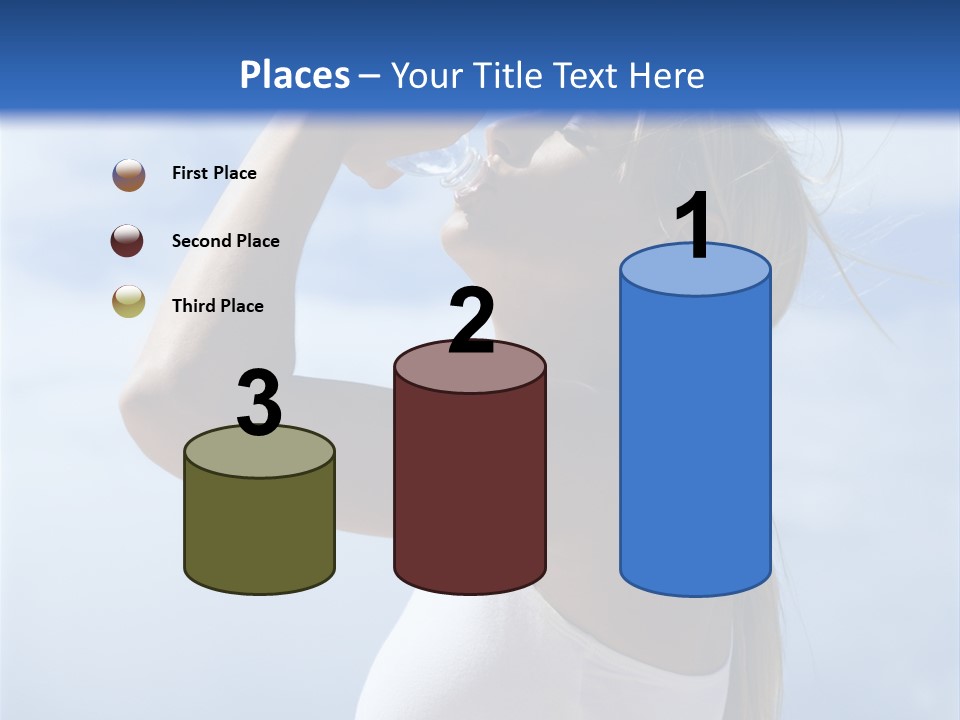 Caucasian Young  Woman Drinking Water On Beach. PowerPoint Template