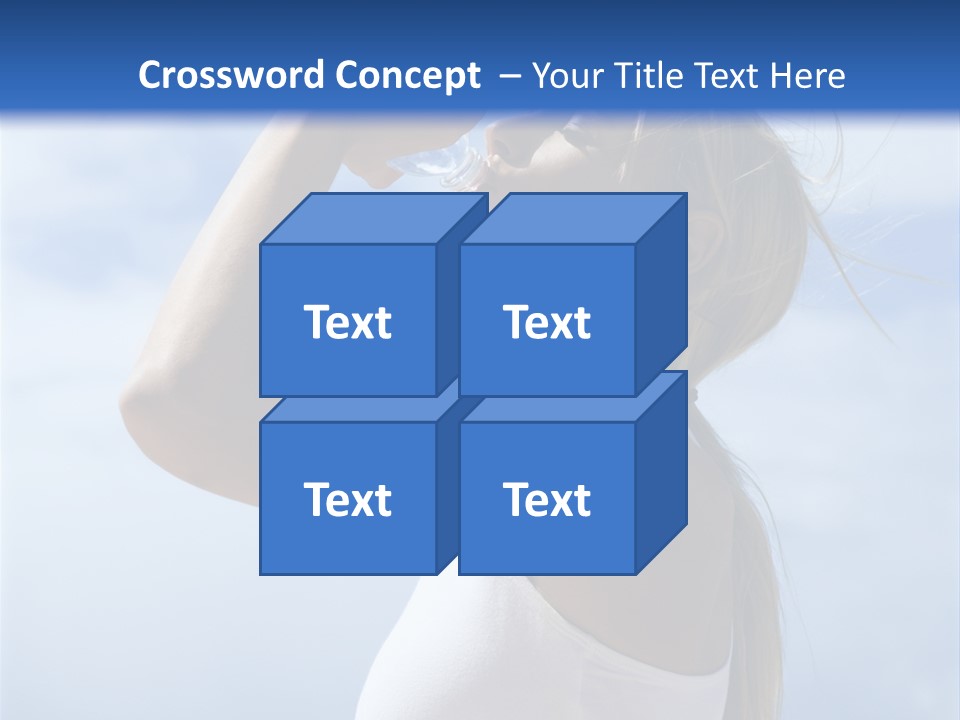 Caucasian Young  Woman Drinking Water On Beach. PowerPoint Template