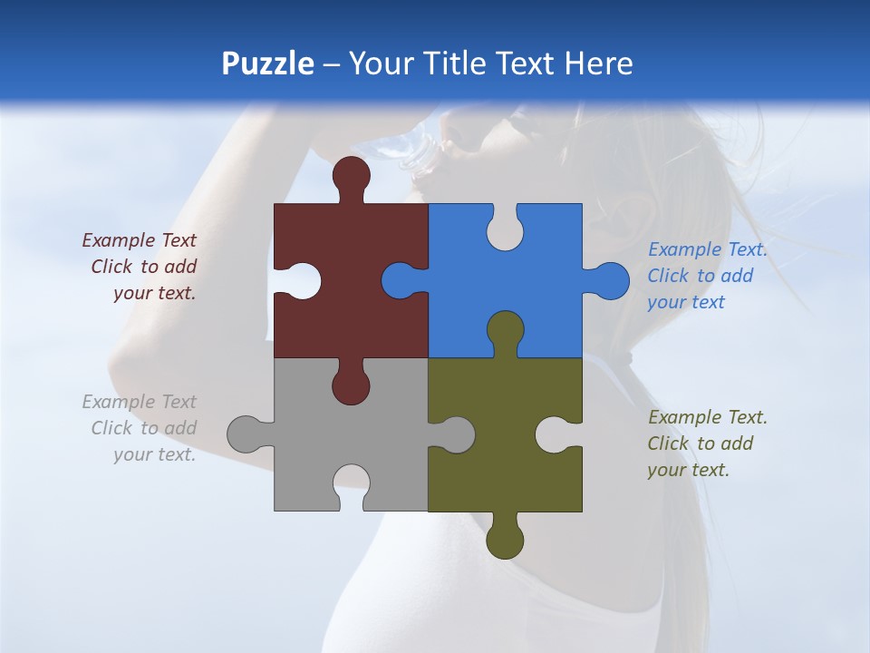 Caucasian Young  Woman Drinking Water On Beach. PowerPoint Template