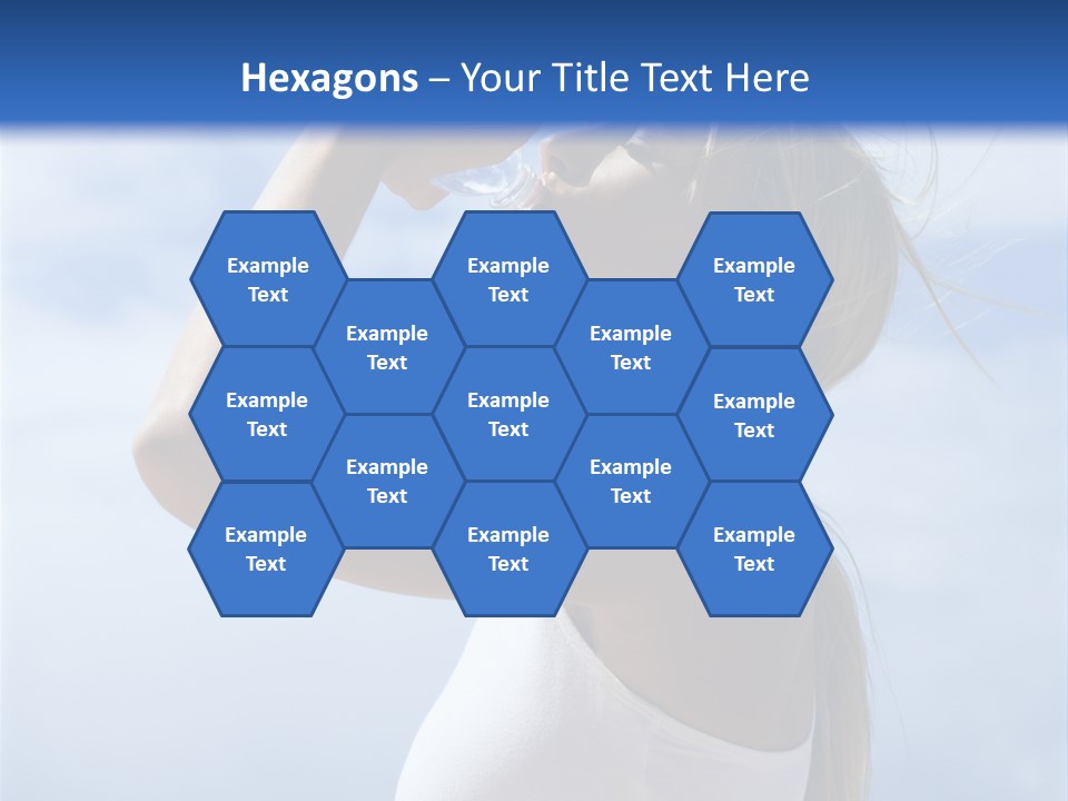 Caucasian Young  Woman Drinking Water On Beach. PowerPoint Template