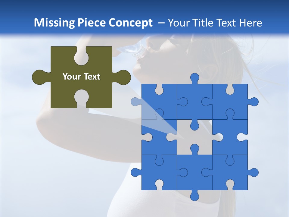 Caucasian Young  Woman Drinking Water On Beach. PowerPoint Template