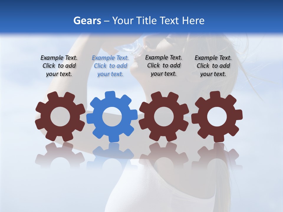 Caucasian Young  Woman Drinking Water On Beach. PowerPoint Template