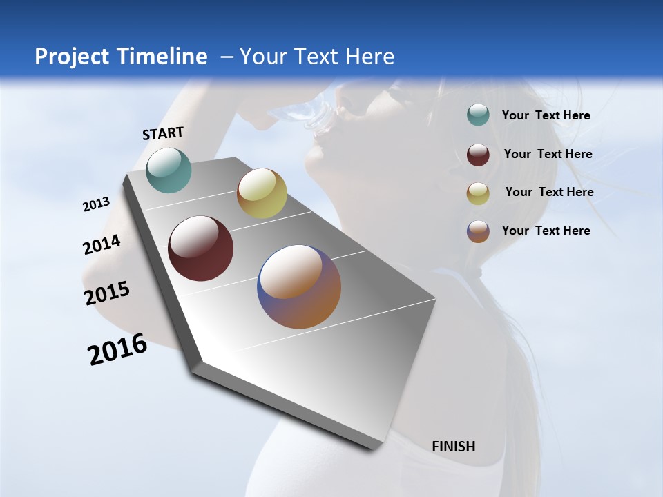 Caucasian Young  Woman Drinking Water On Beach. PowerPoint Template