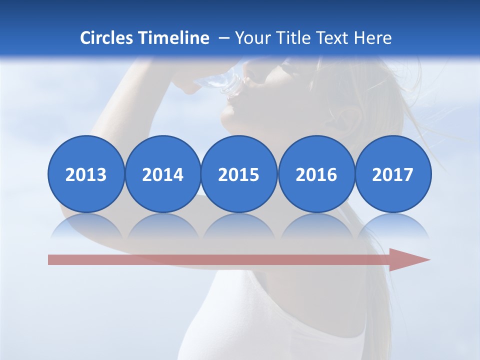 Caucasian Young  Woman Drinking Water On Beach. PowerPoint Template