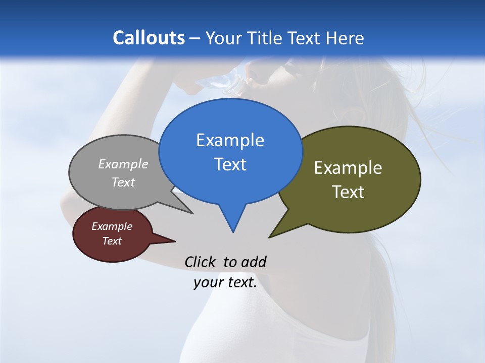 Caucasian Young  Woman Drinking Water On Beach. PowerPoint Template