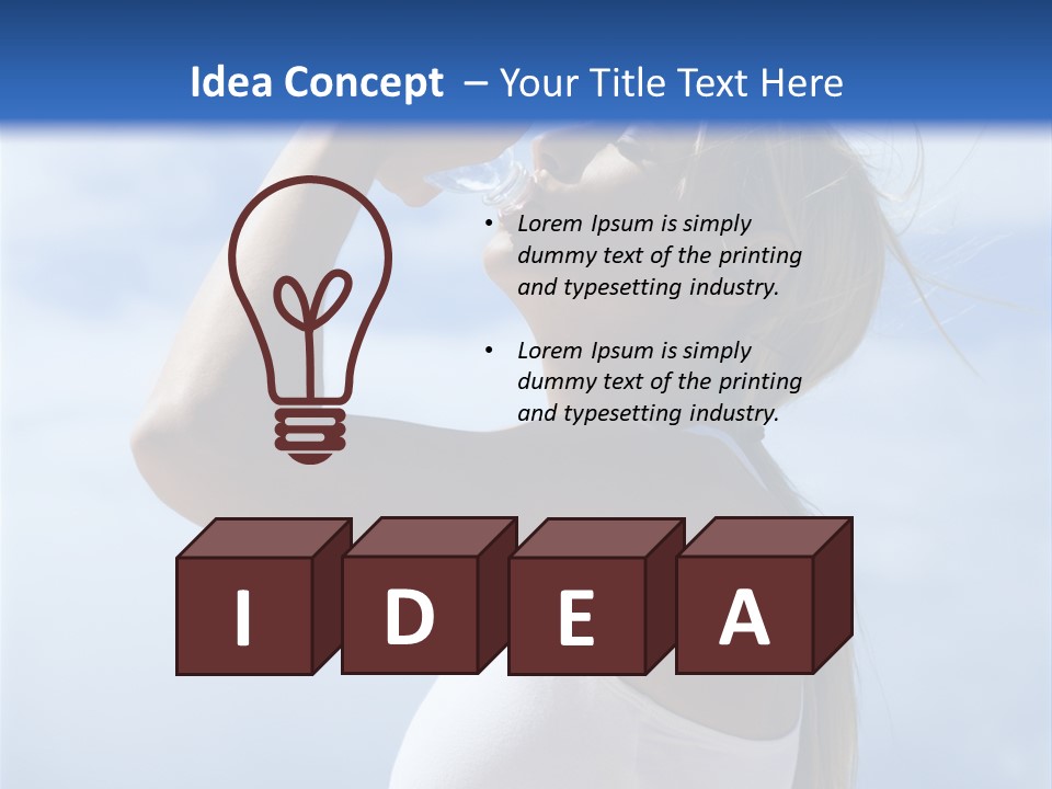 Caucasian Young  Woman Drinking Water On Beach. PowerPoint Template