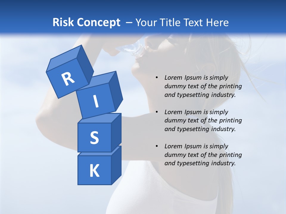 Caucasian Young  Woman Drinking Water On Beach. PowerPoint Template