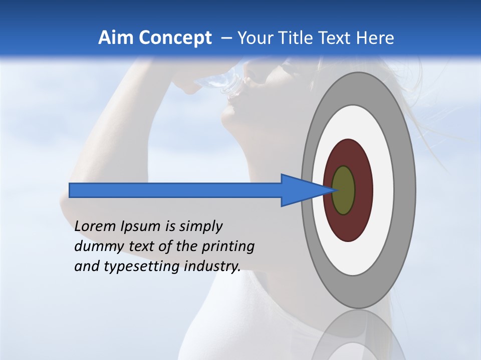 Caucasian Young  Woman Drinking Water On Beach. PowerPoint Template