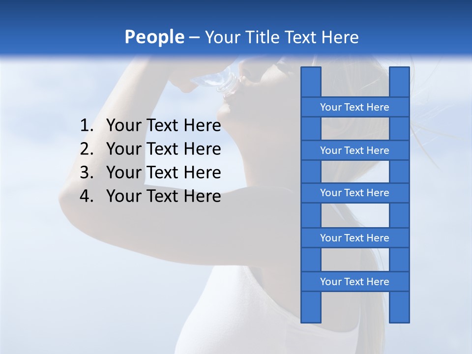 Caucasian Young  Woman Drinking Water On Beach. PowerPoint Template