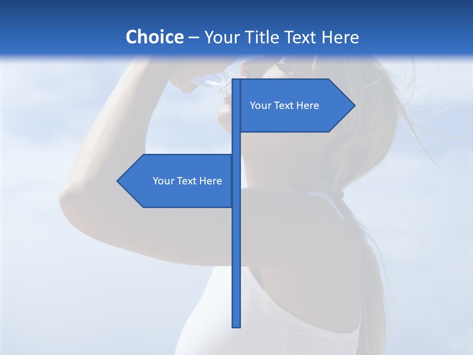 Caucasian Young  Woman Drinking Water On Beach. PowerPoint Template