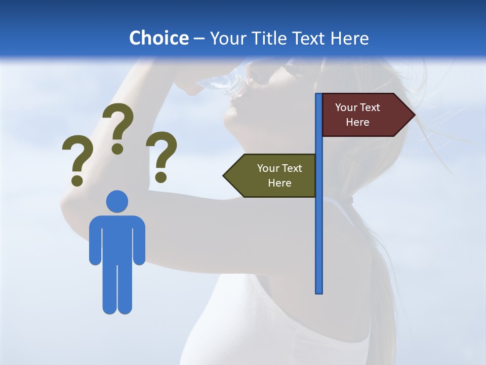 Caucasian Young  Woman Drinking Water On Beach. PowerPoint Template